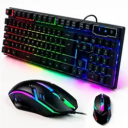 Kit Teclado e Mouse Gamer com Fio RGB ABNT2 – Iluminação LED, Anti-Ghosting, 1600 DPI, USB Plug & Play para PC e Notebook, com Digitação Silenciosa, Confortável e Precisa.