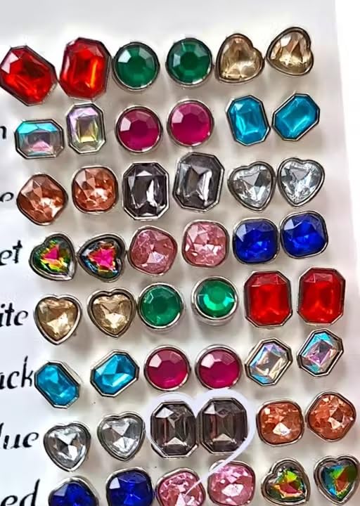 Image of 24Pairs /Set Colorful Earring Crystal Stone Stud Tops Multicolor Rhinestone Ear-Tops Kaan Ke Tops Artifical Jewelry Assorted Design And Color Korean Style Stud Earrings For Women And Girls