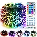 Brizled Color Changing Christmas Lights, 33ft 100 LED RGB Light String with Remote, Dimmable Mini Light String, USB Indoor Decorative Lighting Party Xmas Tree Wreath Year-Round Holiday
