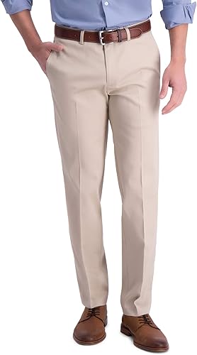 Haggar Men's Iron Free Khaki Straight Fit Flat Flex Waistband Casual Pant, Sand,