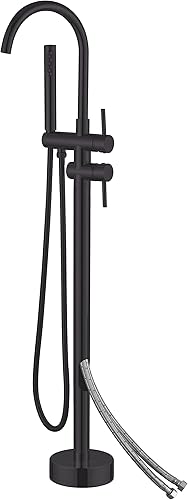 Miniatura 9 de Grifo de bañera de oro pulido independiente para bañera, relleno de bañera, grifos de latón con ducha de mano y boquilla giratoria, líneas de agua