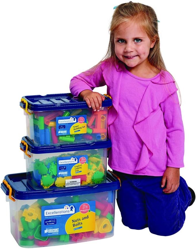 Excellerations Construction Toys, STEM Building Toys, Connection Toys, Ages 3 Years and up Preschool Manipulatives - 3 Different Sets in Storage Bin