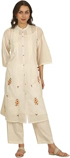 Aurelia Women's Thread Embroidered Cotton Blend A-line Kurta and Palazzo Set