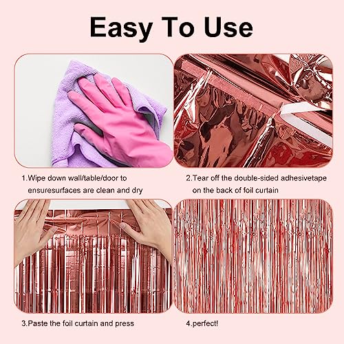 Image of 2 Pack 3.28 ft x 6.56 ft Rose Gold Tinsel Curtain Party Backdrop Decorations, Metallic Foil Fringe Backdrop Door for Halloween, Christmas, Birthday Graduation Wedding Party Streamers Photo Backdrop.