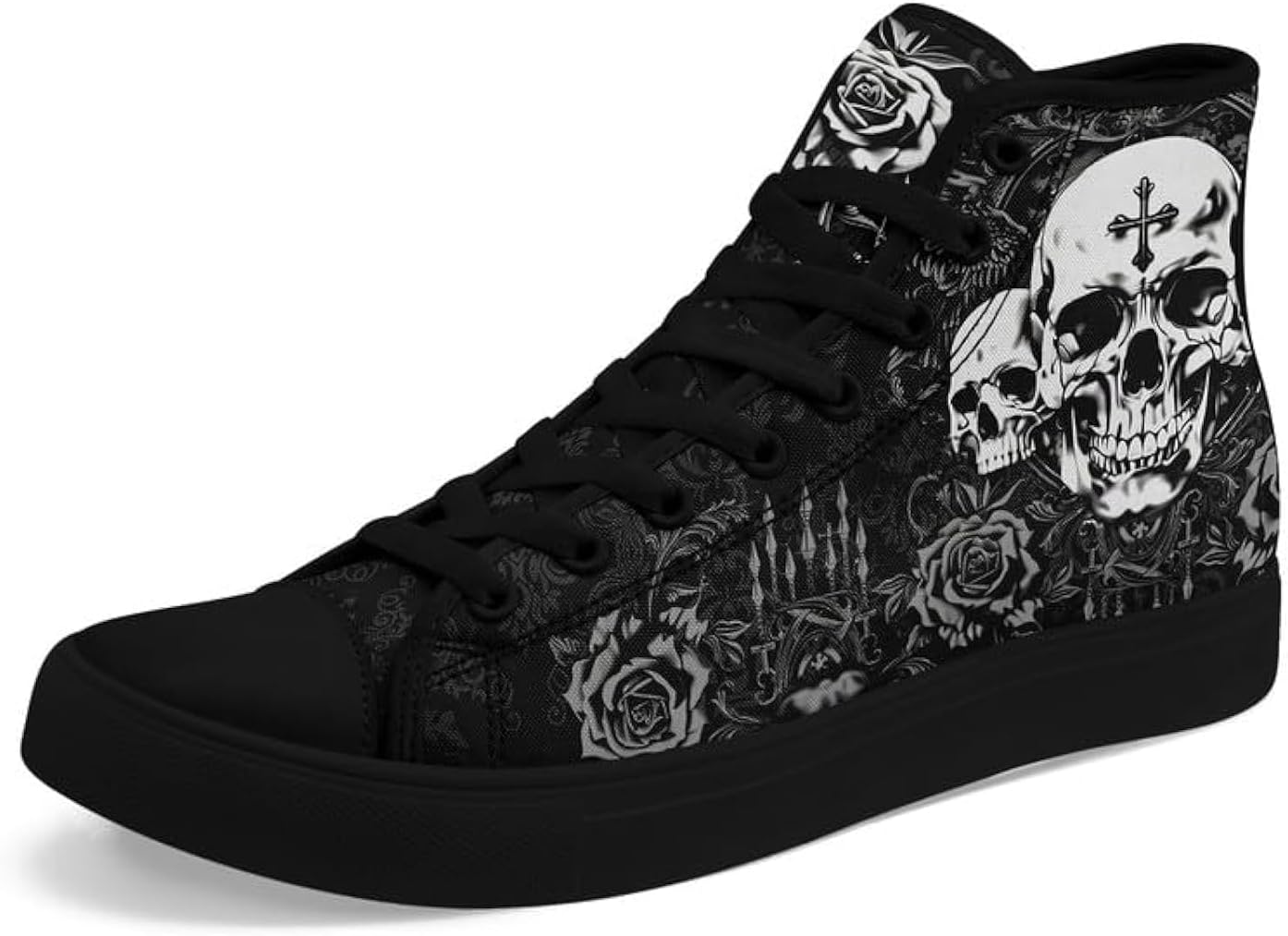Unisex Skull High Tops for Women Cool Design Black Canvas Shoes Classic Lace Up Fashion Sneakers Streetwear