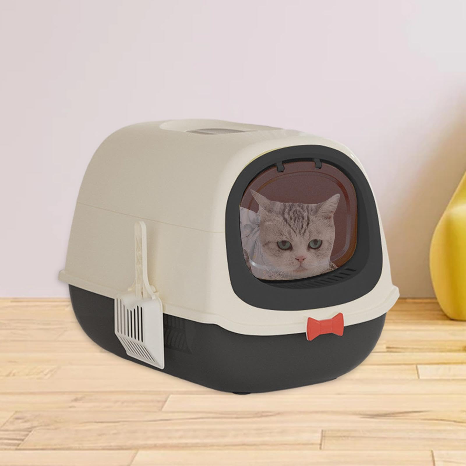 Arenero para Gatos Totalmente Cerrado con Bandeja Y Tapa Extraíbles, Entrada Zona Apto para Gatos Domésticos, Negro