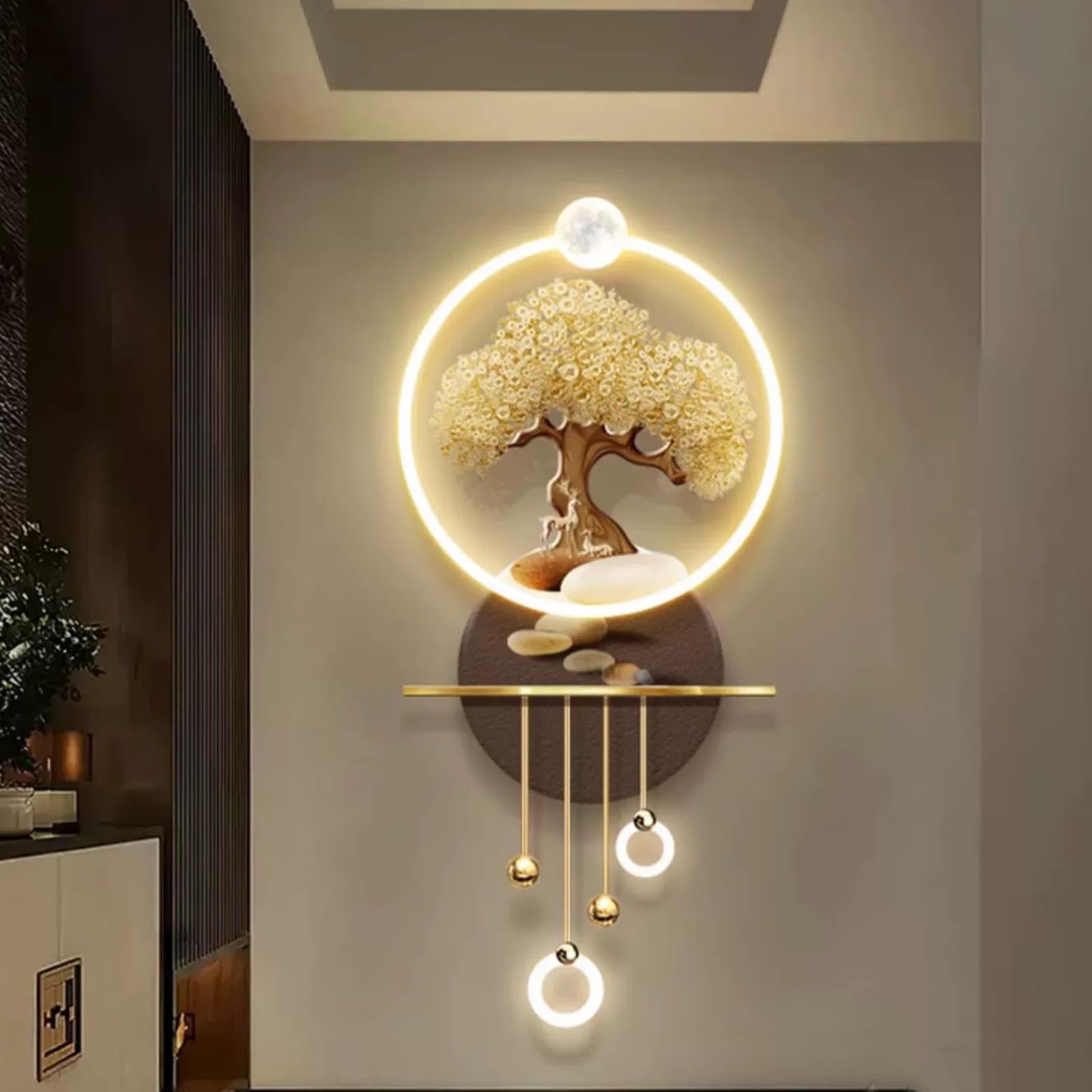 3D Wandkunst mit LED Beleuchtung, abstrakte Wohndeko für Wohnzimmer und Flur