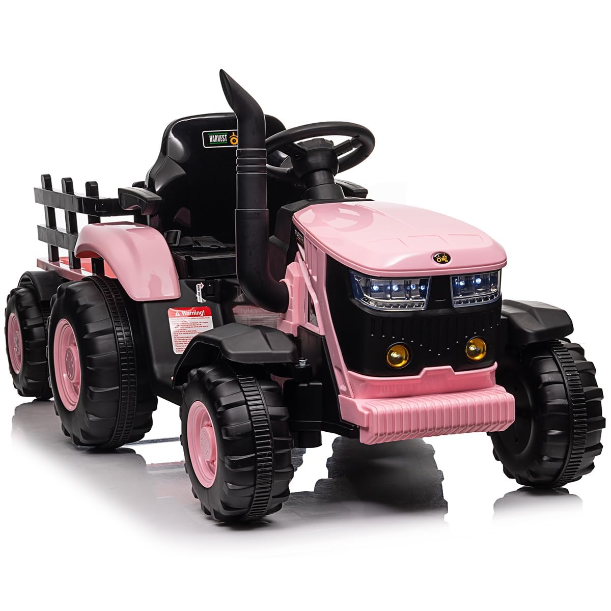 Garvee Trattore Elettrico Bambini 12V con Rimorchio Staccabile - Doppio Motore 35W, 3 Velocità, Luci LED, Musica MP3/Wireless/USB, Clacson, Telecomando Parentale, Veicolo Cavalcabile 3+ Anni, Rosa