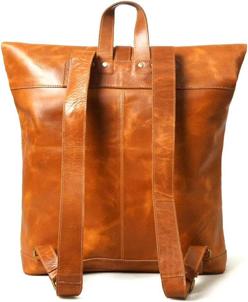 Gratlin Buffalo Leather Roll On Laptop Backpack 16 Inches | Vintage Genuine Leather Rucksack Backpack for Men & Women | Best Full Grain Tan Leather Backpacks Book Bag Knapsack for Travel Hiking Use - Image 4