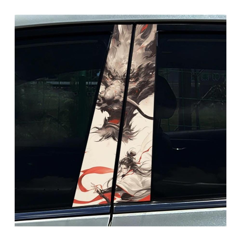 Body Parts 2PCS Car Center Column Waterproof Decals Graffiti Black Dragon Auto B-Pillar Stickers(C)