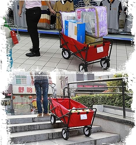 VejiA Zusammenklappbarer Bollerwagen, Haushalts-Multifunktions-Einkaufswagen, Gartenwagen, robuster Wagen mit 4 Strandrädern, Outdoor-Strand-Angelwage – Bild 4