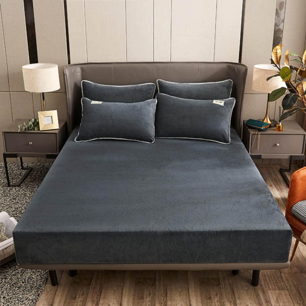 Drap-housse en peluche chaud et doux couvre-matelas thermique gris foncé
