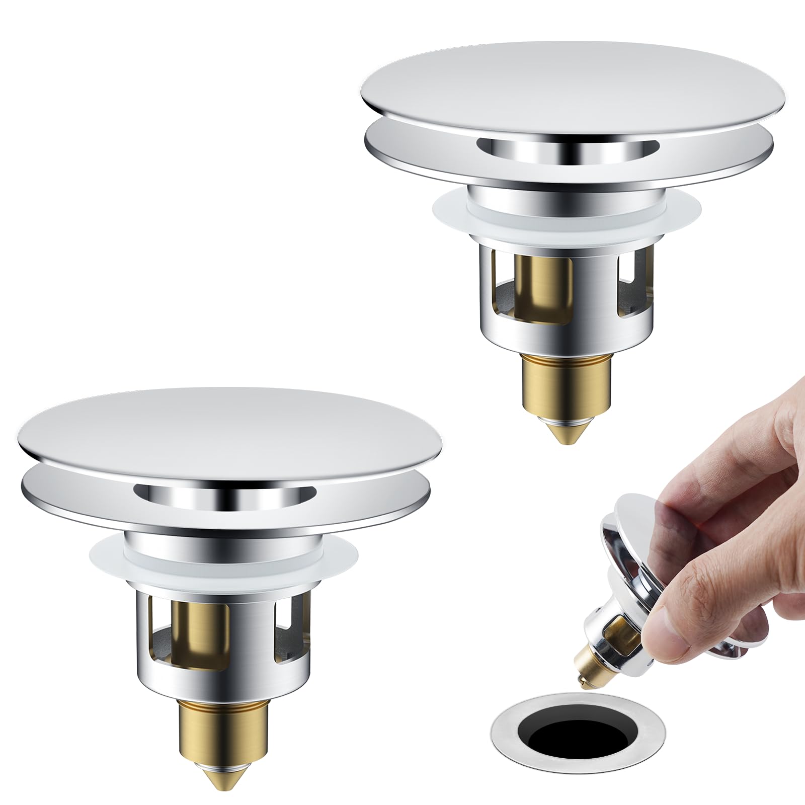 Universal Bathroom Sink Drain Stopper Strainer, 2PCS, Chrome