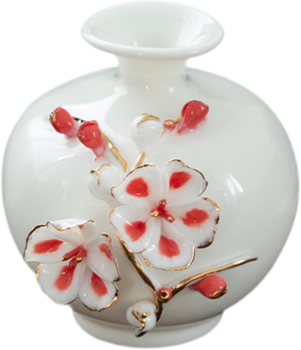 Qianly Ceramic Flower Vase Porcelain Vase Elegant Hand Painted Plant Holder Flower Arrangement for Wedding Farmhouse Desktop Decor, Red Long Neck