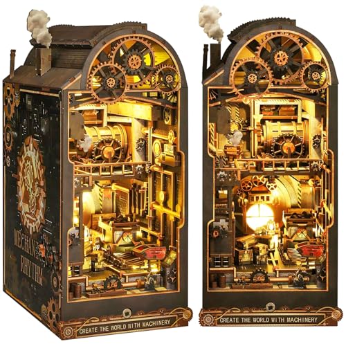 Book Nook, DIY Miniature House Kit, 3D Puzzle Wooden, LED Lights, Decor Crafts for Adults Teen...