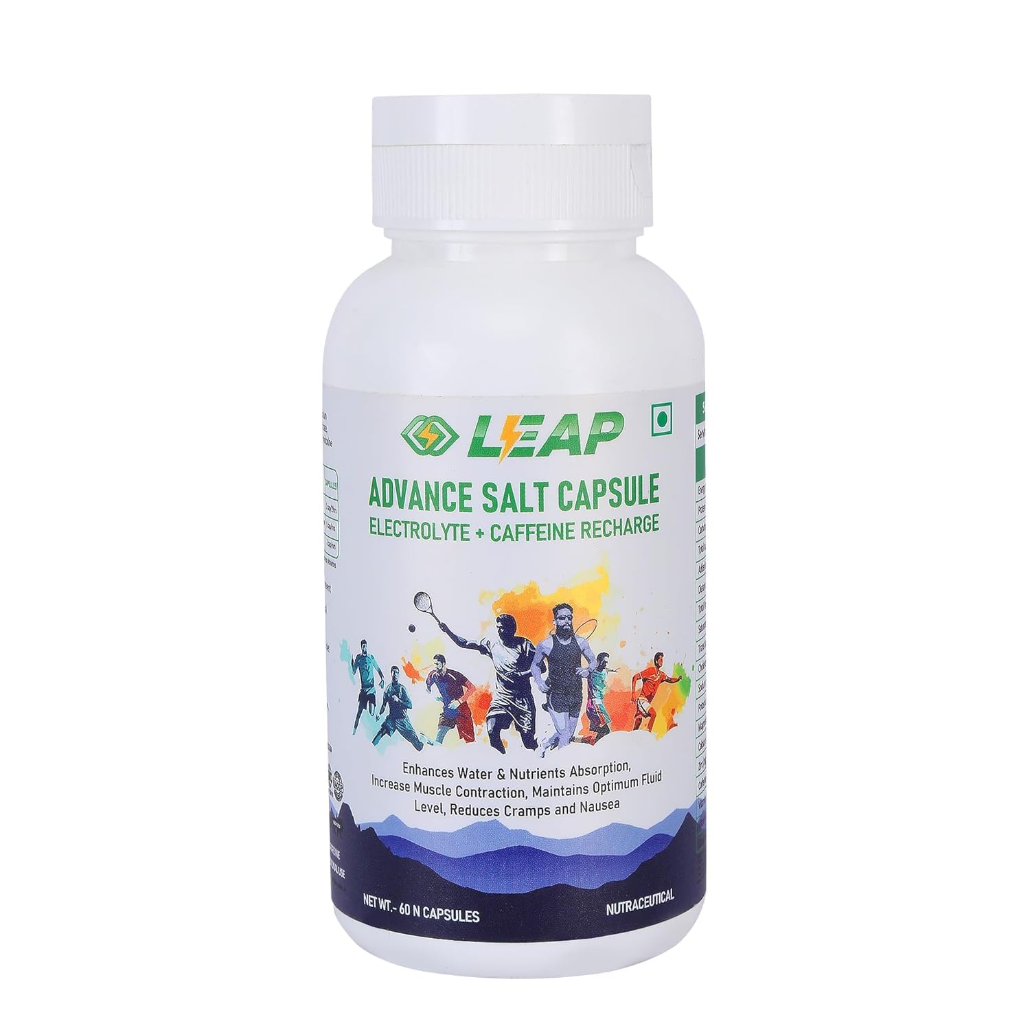 LEAP Advance Salt Capsules With Caffienated Recharge | Electrolyte Replacement for Runners, Cyclists, and Athletes from other Sports, 60 Vegan Capsules (Pack-1)-image-24