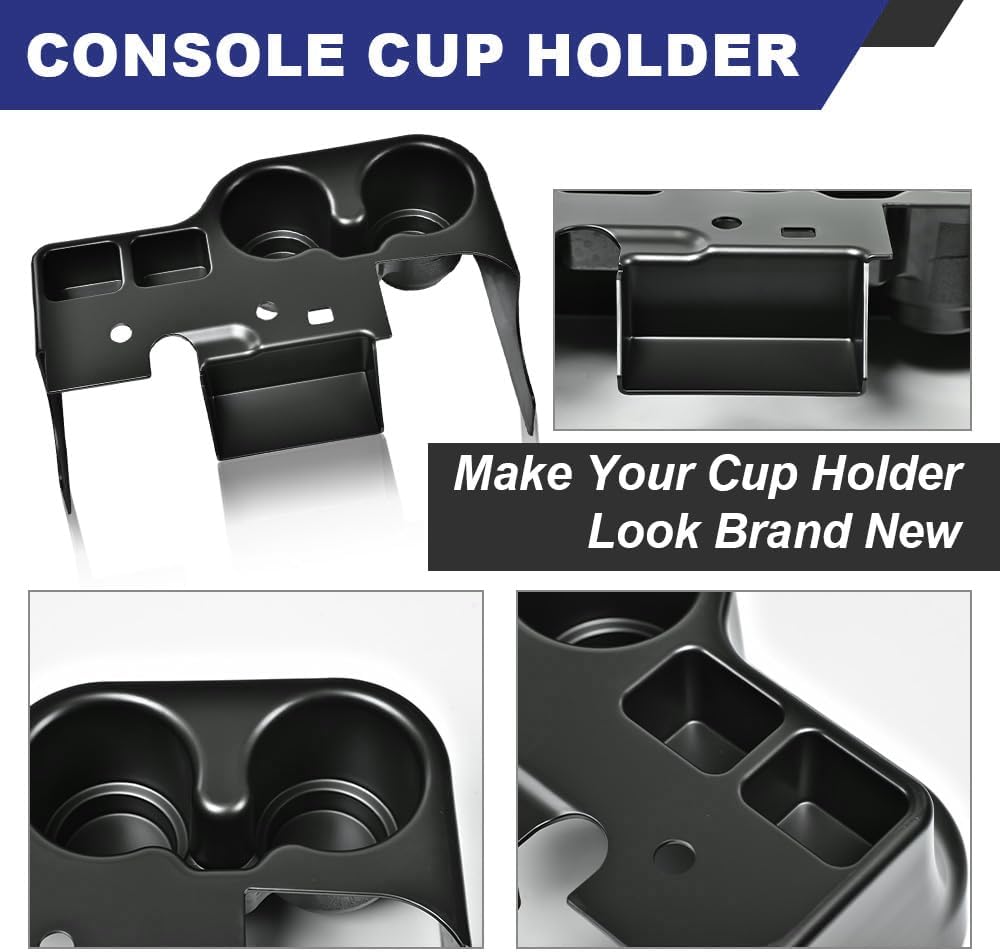 PIT66 Center Console Cup Holder, Compatible with 1999-2001 Ford Super Duty Truck F250 / F350 / F450 / F550, Black
