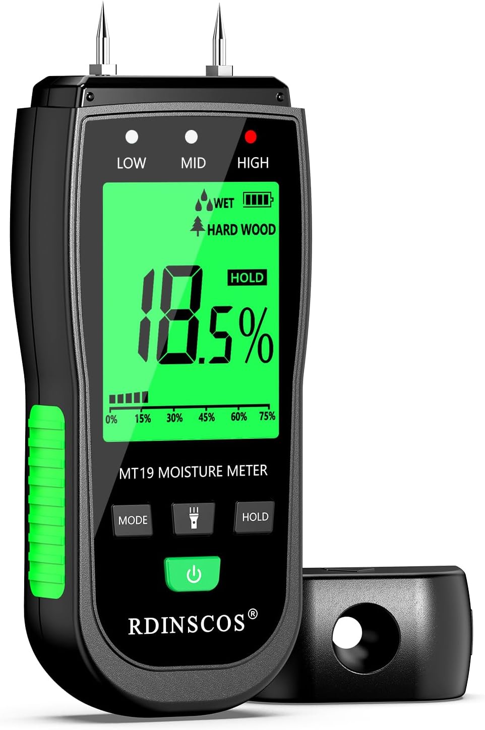 RDINSCOS Pin-Type Damp Moisture Meter with Large Backlit LCD Display MT19