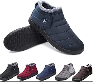Boojoy Winter Boots, Winter Warm Anti-Slip Ankle Booties, Waterproof Slip on Outdoor Winter Fur Lined Warm Booties, Unisex Snow Boots. (45CN, Blue)