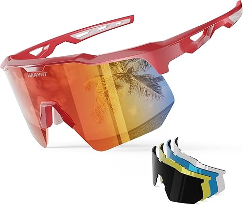 HAAYOT Polarized Sports Sunglasses for Men Women Youth Baseball Cycling Running Softball Biking Glasses 5 Lenses