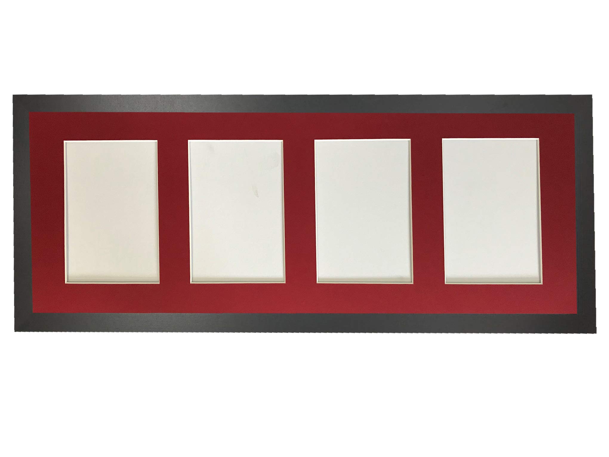H7 Black Picture Photo Frame with Red 7 x 5 Inch Four Aperture Long Mount