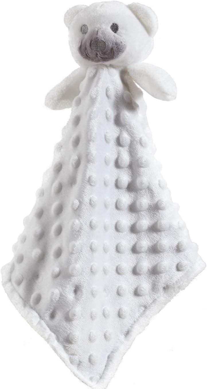 CREVENT Soft Cute Snuglling Toy Baby Security Blanket Comforter Unisex, Mink Dot Front + Sherpa Backing with Animal Face(White Bear)