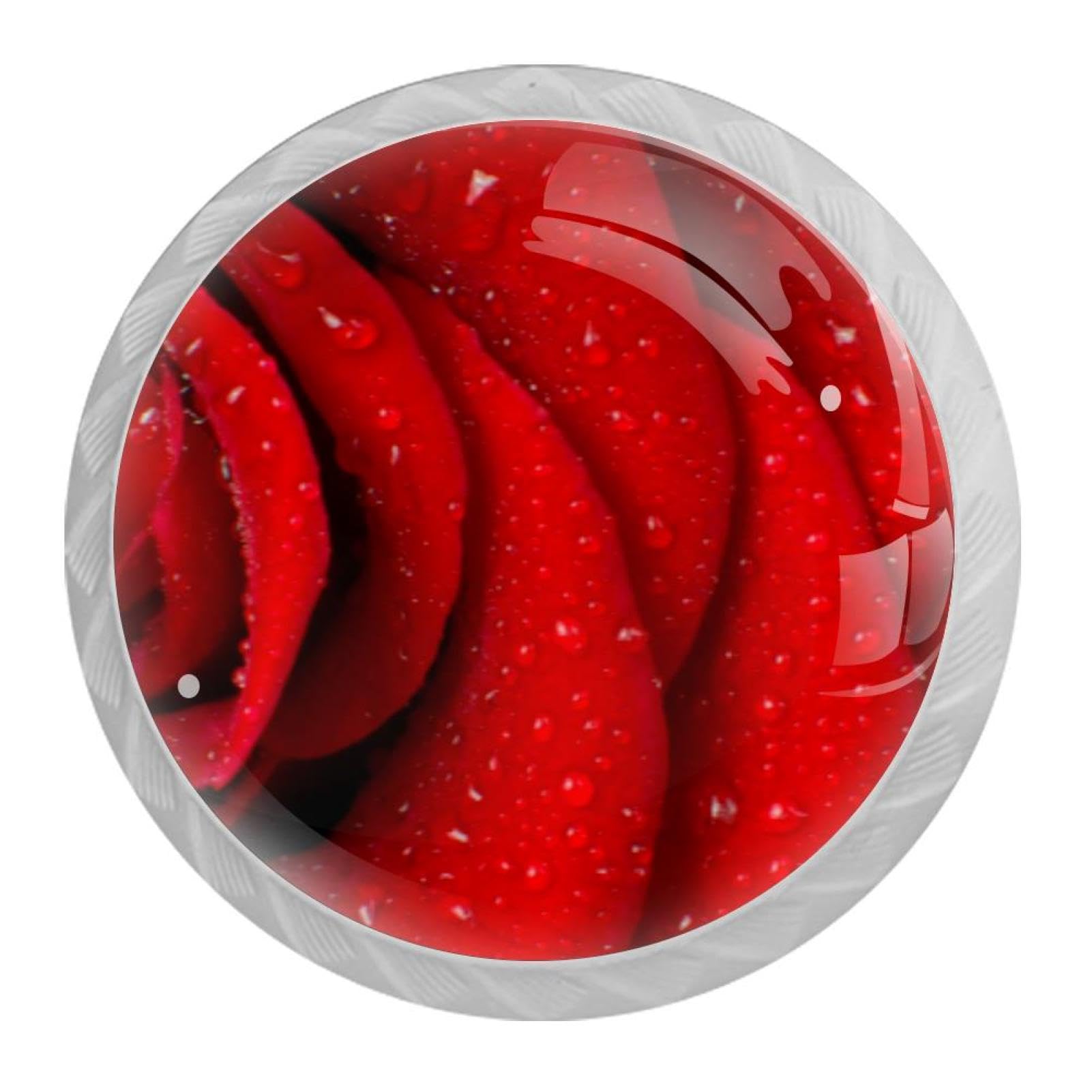 Tqmspg Multi07 4 Pieces Drawer Pulls Red Rose Door Knobs Dresser Handles For Kitchen Wardrobe Cupboard Hardware Furniture