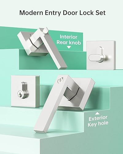 Miniatura 2 de NUTOMO Manija de bloqueo de puerta para puerta delantera, juego de cerradura de puerta interior y exterior de alta resistencia con pestillo para el
