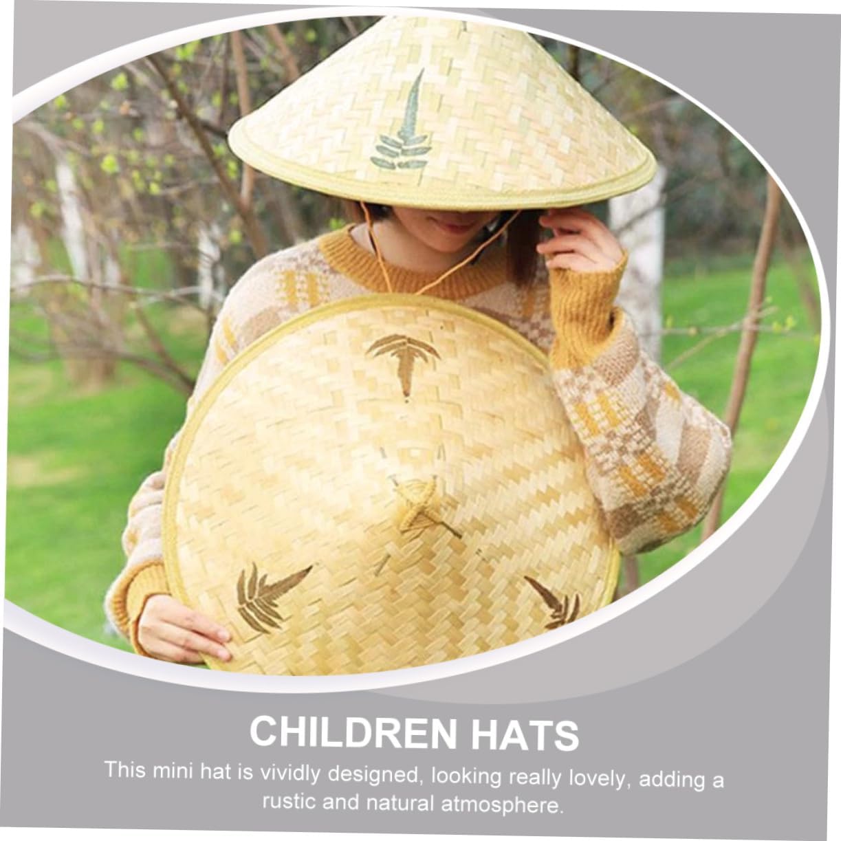 2Pcs Hand-woven Bamboo Hats for Boys and Girls Decorative Straw Hats Natural Ornaments Photography Props Summer Sun Protection