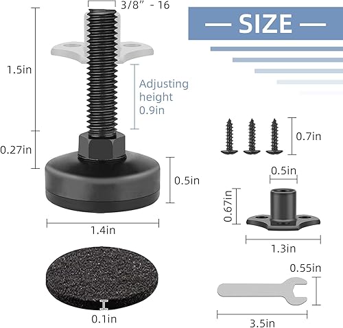 Miniatura 2 de ReFeltidolom Patas niveladoras ajustables de 38 pulgadas y 16 hilos, niveladores de patas resistentes, patas de muebles para