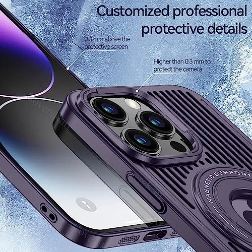 Image of Hybird Slim Armor Back Case Cover for iPhone 15 Pro MagSafe Heat Dissipation Kickstand | Magnetic Shell with Logo- View (Deep Purple)