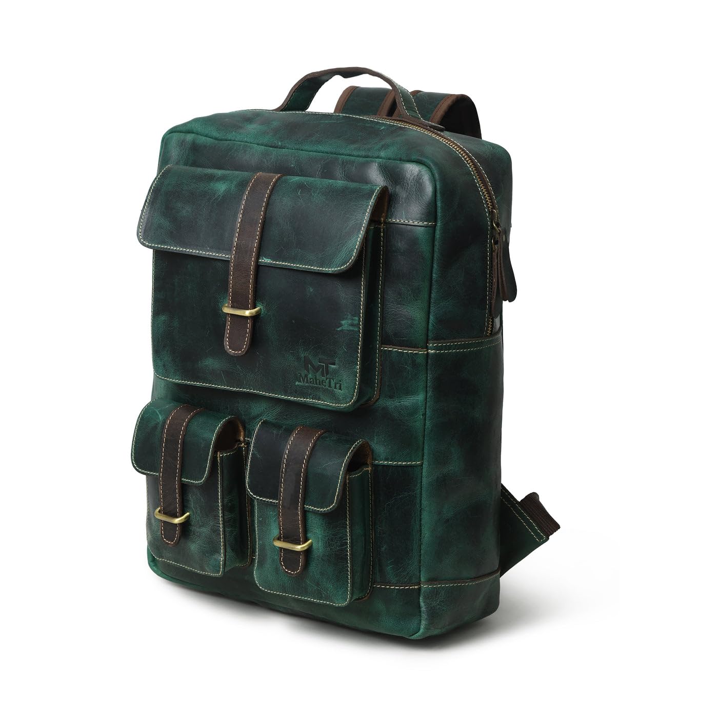 mahetri Portland Backpack (Upto 16") | Handcrafted Full-Grain Leather Laptop Backpack for Men & Women | Vintage Travel Rucksack with Laptop Compartment & Multiple Zipper Organizer Pockets-picture-22