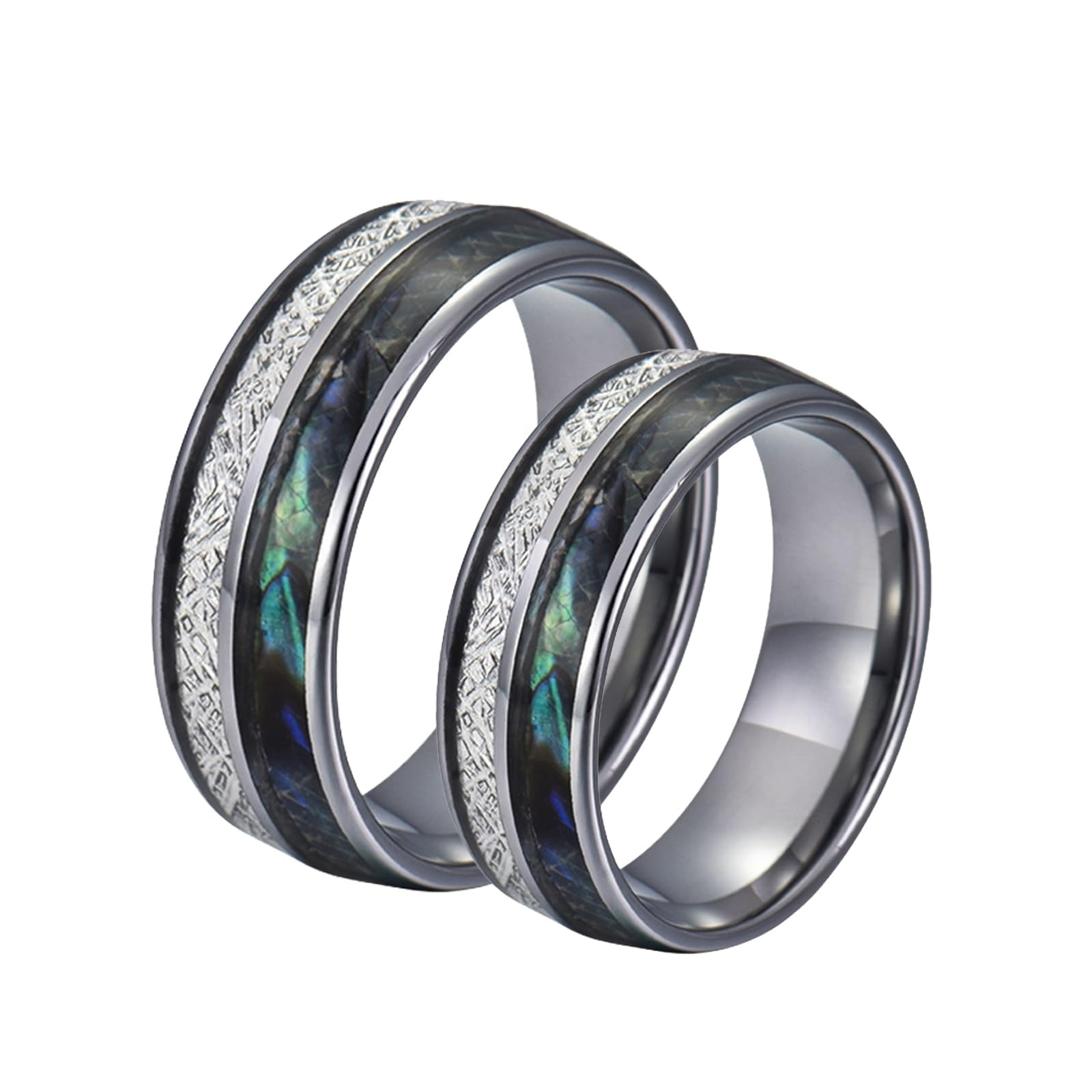 Set di fedi nuziali per lei, anelli da uomo in carburo di tungsteno, 2 pezzi, 8 mm, anello in argento intarsiato e metallo, per coppie, gioielli di Capodanno