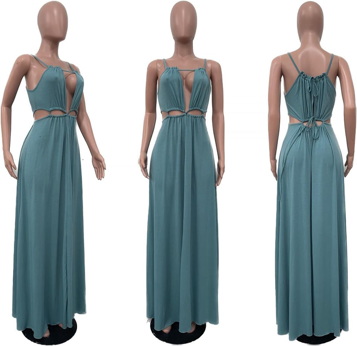 SHINFY Womens Summer Spaghetti Strap Dress Sleeveless Sexy Cutout Drawstring Boho Maxi Dress Beach Vacation Dresses - Image 5