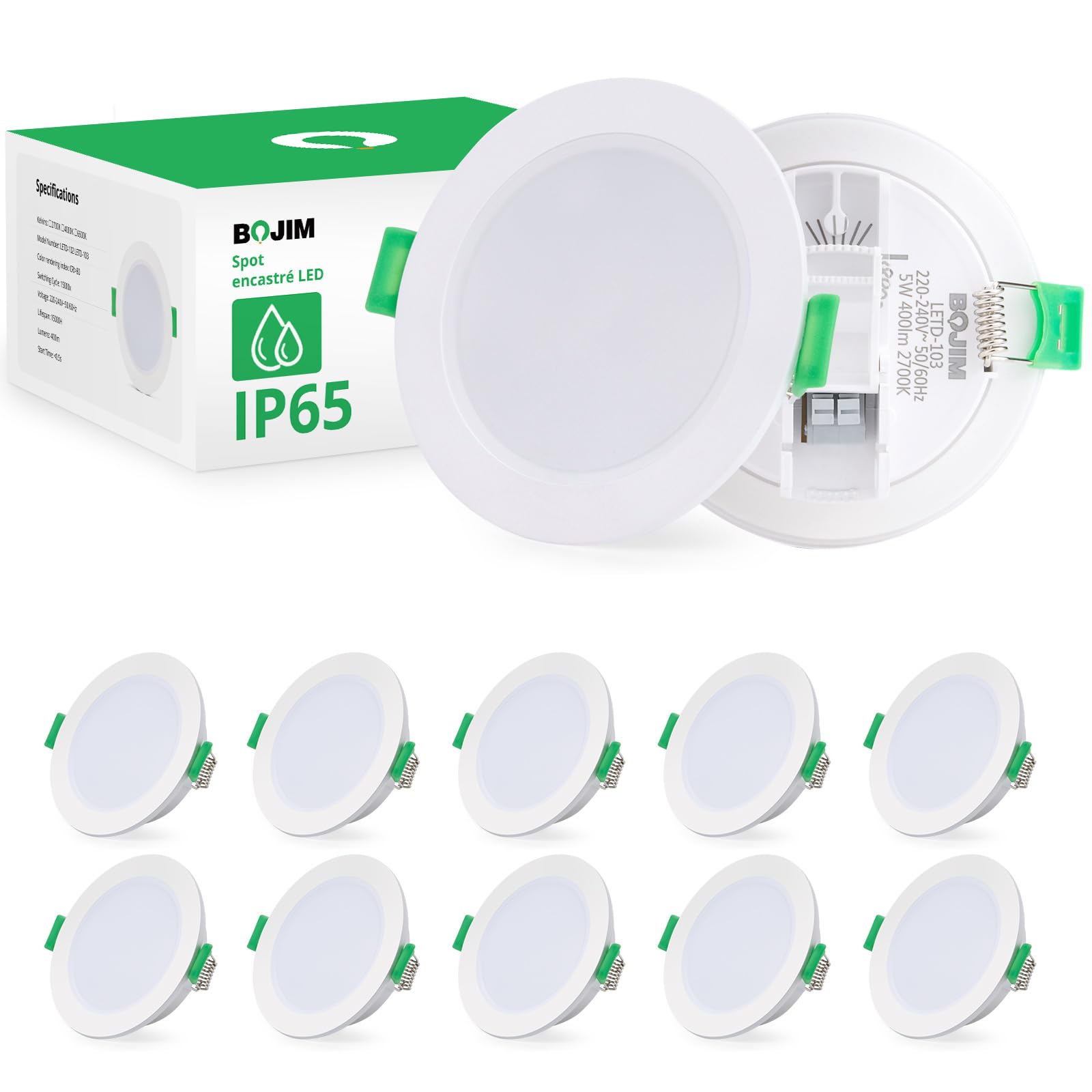 Spots LED Encastrables Gr4tec - Lot De 20 - IP65 - 5W 400LM 4000K - Pour Salle De Bain, Cuisine, Salon