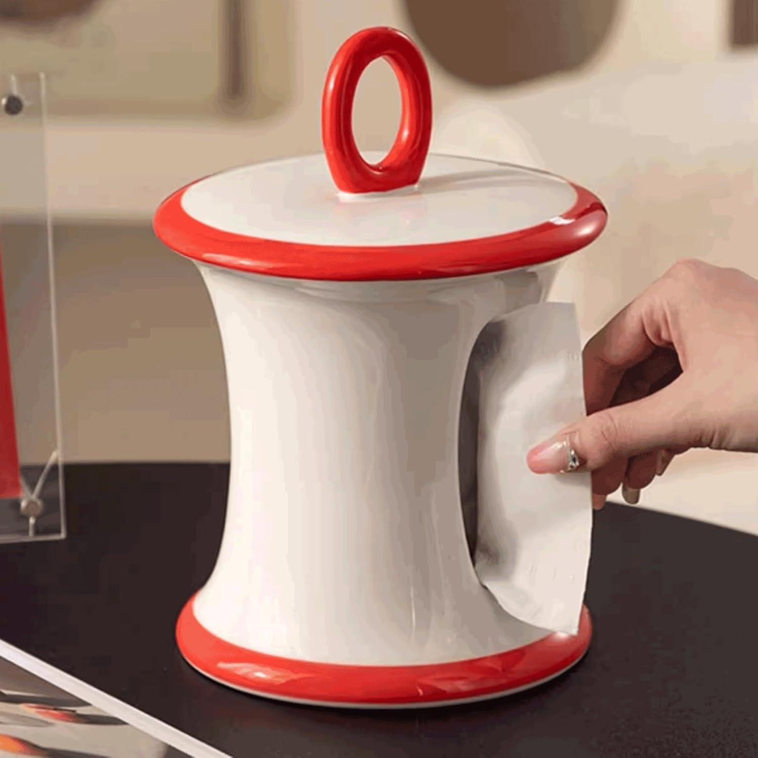 pudełko na chusteczki, Ceramiczny organizer na chusteczki, przenośny dozownik, wielokolorowy(Red+black)