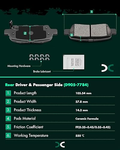 Miniatura 4 de SCITOO - Juego de 8 pastillas de freno de cerámica, juego de 8 pastillas de freno para Infiniti FX35,03-05 para Infiniti FX45,05-06 para Nissan
