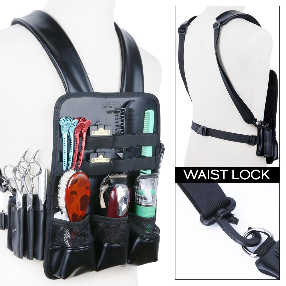 Bolsa para tijeras de peluquería, bolsa de cuero para aparejos de pecho, chaleco, herramientas de corte de pelo y tijeras de peluquería, 13 x 9.7 pulgadas