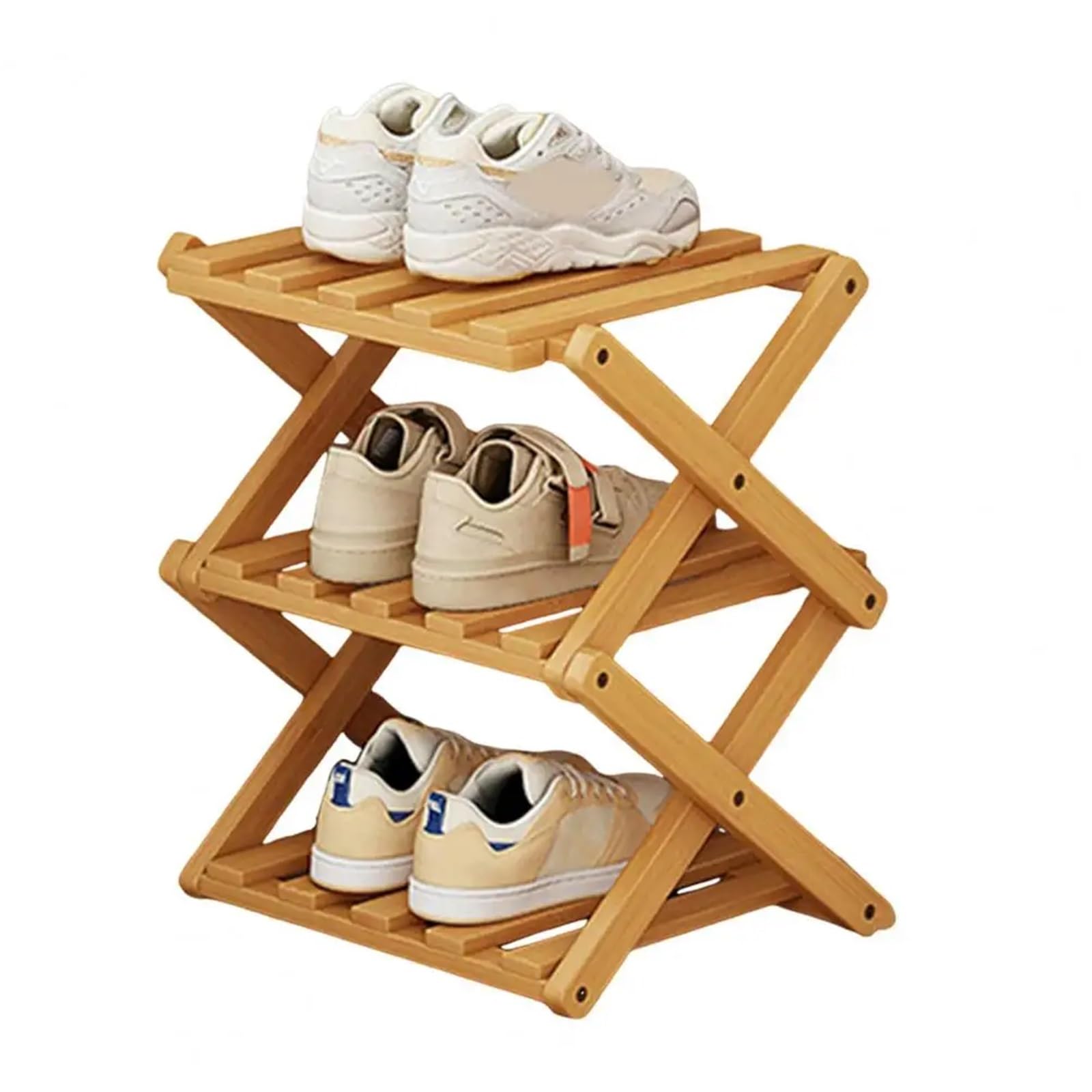Kompaktowy bambusowy stojak na buty składany 3-poziomowy narożnik do przechowywania organiczny stylowy i oszczędzający miejsce drewniany design do wejścia solidne wykończenie kawy