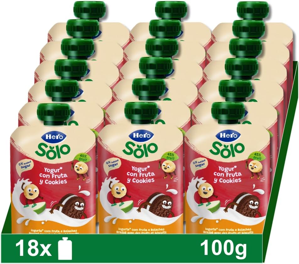 18 bolsitas de yogur Hero Baby con fruta y cookies por 8,92€ (marcando aplicar cupón en compra recurrente)