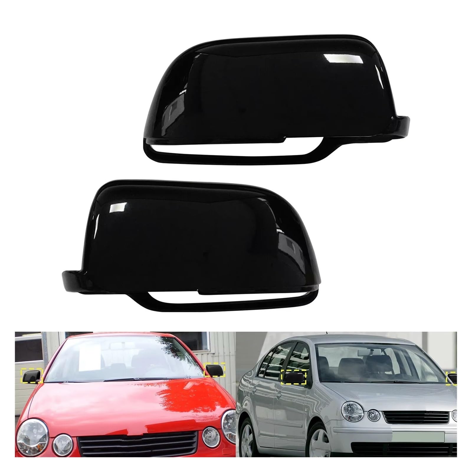 Calotta Specchietto Retrovisore Per Polo 9N 2002-2005 Calotte Copri Specchietti Retrovisori Laterali Nero Lucido Sinistra E Destra