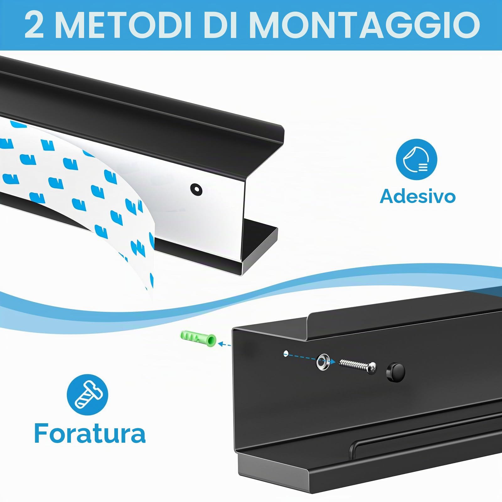 Supporto per asciugacapelli da parete senza foratura, Supporto per asciugacapelli da parete, Supporto per piastra e asciugacapelli, Supporti per asciugacapelli autoadesivi o forabili (Nero)