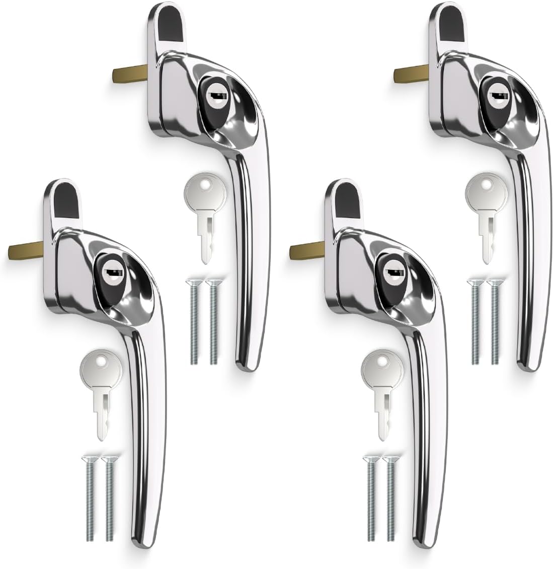 – 4 Pcs Offset Polished Chrome UPVC Zinc Window Handle, Right Hand, 43mm Spindle for Indoor and Outdoor upvc Window