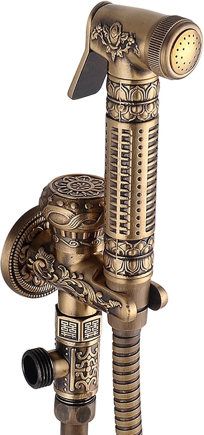 Bidet Sprayer for Toilet Handheld with Hose, Vintage Gold Sprayer Attachment for Feminine Wash, Baby Diaper Cloth Washer and Shower, Brass Bidet Sprayer Wall or Toilet Mount