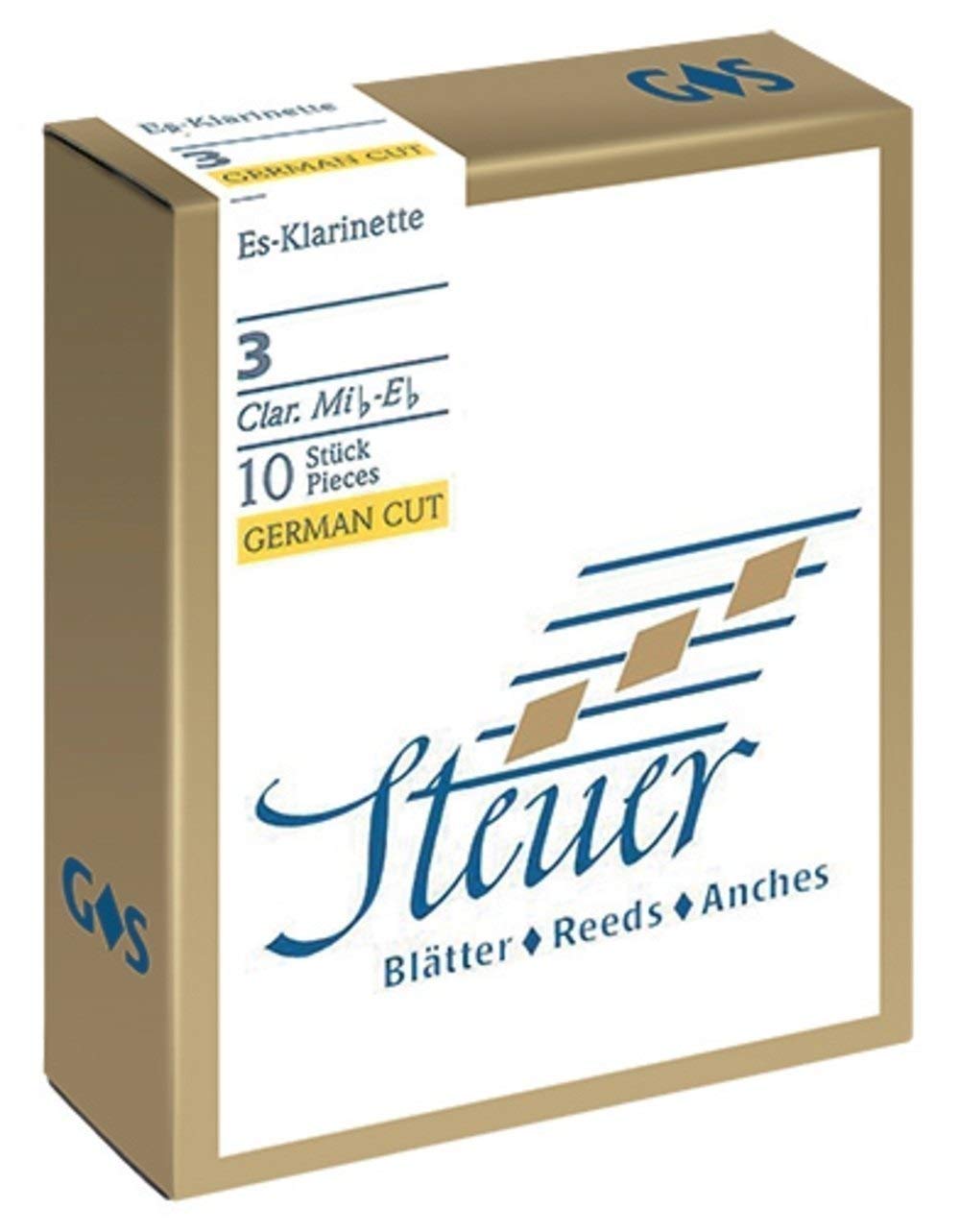 Steuer - Canas Clarinete en Mib Solo White Line, corte alemán, caja de 10, fuerza 1 1/2
