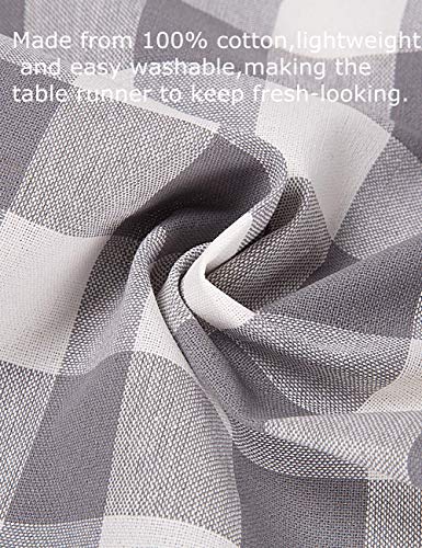 Long Way 100% Cotton Dining Table Runner-13 By 72 Inches,Buffalo Check Table Runner Machine Washable Everyday Table Décor (Grey) #TOP1