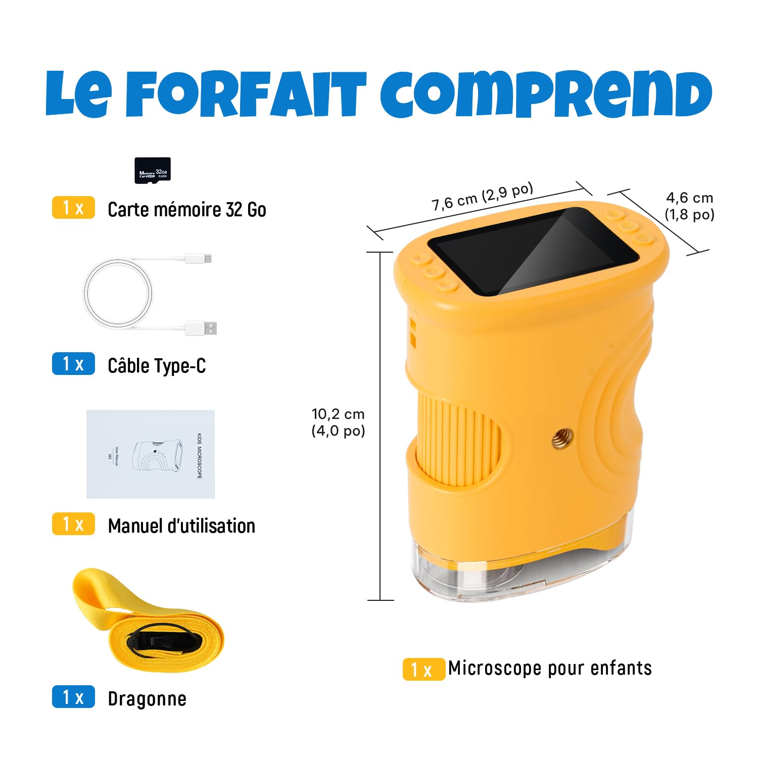 Microscope Numérique pour Enfants,1000X Mini Microscope de Poche Portabl, Éclairage 8 LED, USB Rechargeable,Cadeau de Noël et d’Anniversaire pour Enfants 3–12 Ans