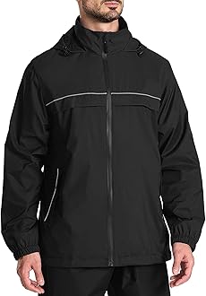 ZITY Men's Rain Jacket Waterproof with Hood Lightweight Windbreaker Jacket for Men Breathable Mesh Raincoat for Hiking Golf