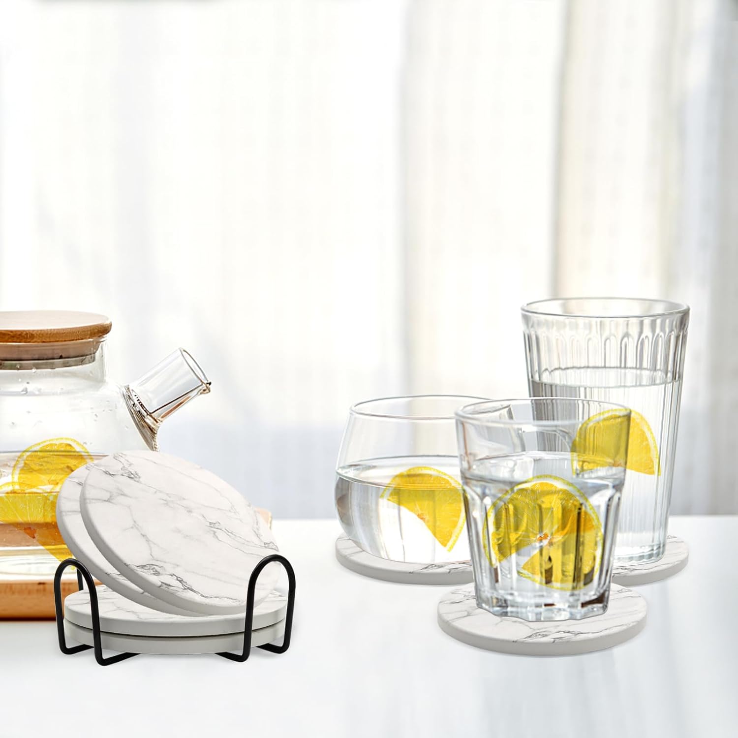 Ceramic Coaster Set of 8, 4 Inch Drink Coasters with Holder, Absorbent Drink Coasters for Dining Table, Round Coasters Set for Drinks, Cup Coaster for Home Decor, Housewarming Gift - Image 8