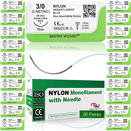 3-0 Sutures Thread with Needle 20PK Non-Absorbable - Surgical Suture Practice Kit, Medical